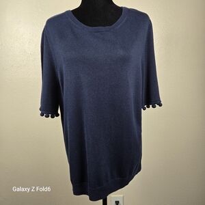 Banana Republic XL Navy Blue Pom Pom Sleeve Sweater Knit Top NWT‎ Classic Style